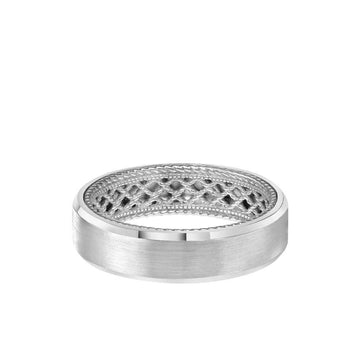 14k White Gold Wedding Band Rope Net Inner Design Flat Satin Finish Beveled Edges by Artcarved - 6 mm - Larson Jewelers