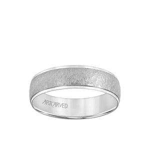 SAWYER 14k White Gold Wedding Band Crystalline Raised Center Finish with Stepped Polished Edges - 6 mm - Larson Jewelers