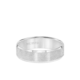 HARLAN 14k White Gold Wedding Band Satin Brushed Center Finish with Beveled Polished Edges - 6mm - Larson Jewelers