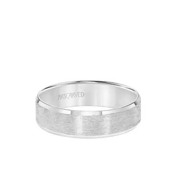 HARLAN 14k White Gold Wedding Band Satin Brushed Center Finish with Beveled Polished Edges - 6mm - Larson Jewelers