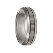 VERNON Domed Titanium Comfort Fit Wedding Band with Satin Finish Center, Offset Grooves and Polished Edges by Triton Rings - 7 mm - Larson Jewelers