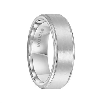 WYMAN Brush Finished Raised Center Cobalt Comfort Fit Wedding Band with Polished Step Edges by Triton Rings - 8mm - Larson Jewelers