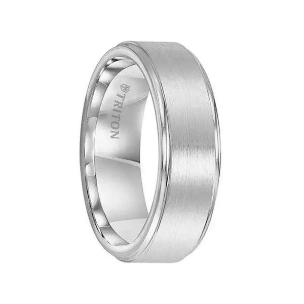 WYMAN Brush Finished Raised Center Cobalt Comfort Fit Wedding Band with Polished Step Edges by Triton Rings - 8mm - Larson Jewelers