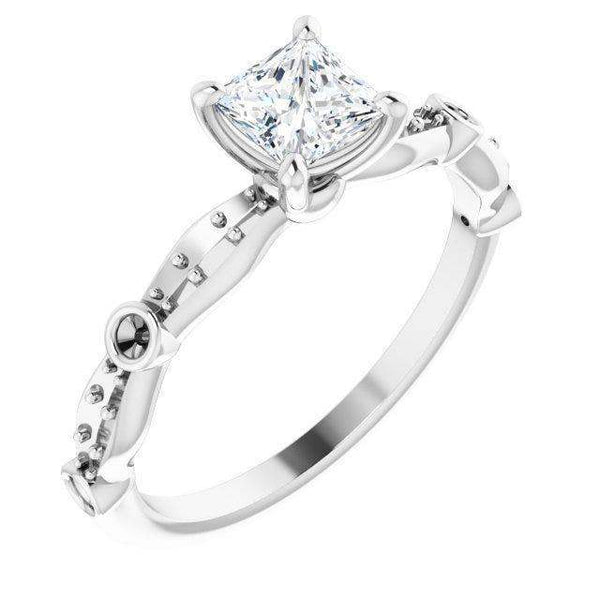 10K White 4.5x4.5 mm Square Cubic Zirconia and 1/5 CTW Diamond Engagement Ring - Larson Jewelers