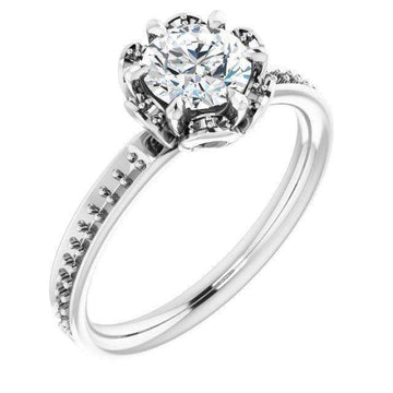 10K White 5.8 mm Round Cubic Zirconia and 1/8 CTW Natural Diamond Engagement Ring - Larson Jewelers