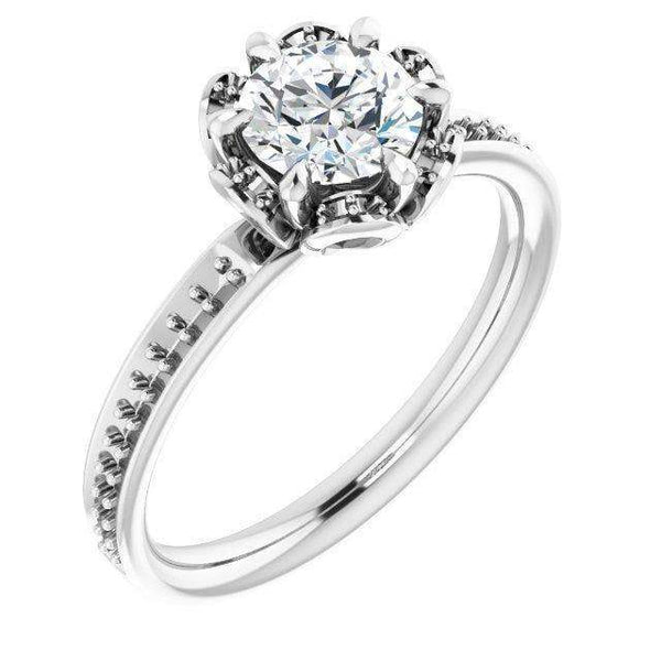 10K White 5.8 mm Round Cubic Zirconia and 1/8 CTW Natural Diamond Engagement Ring - Larson Jewelers
