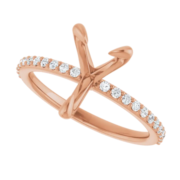 Rose gold engagement ring setting with crossed band design and round diamond accents along the sides.