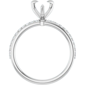 White gold ring setting with pear-shaped stone holder and diamond accents along the band.