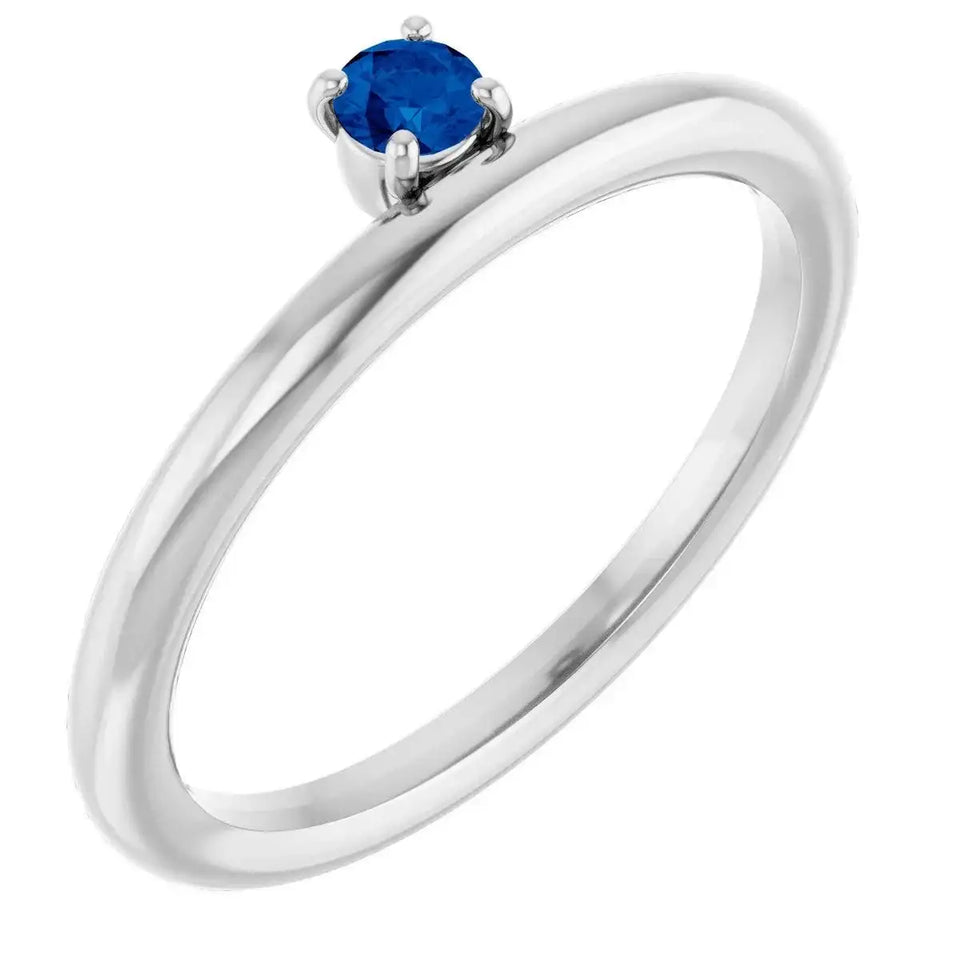 14K White Lab-Grown Blue Sapphire Stackable Ring - Larson Jewelers