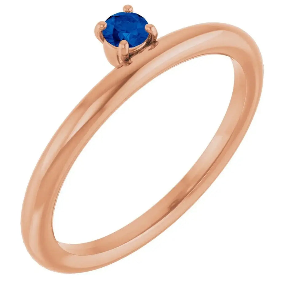 14K Rose Natural Blue Sapphire Stackable Ring - Larson Jewelers