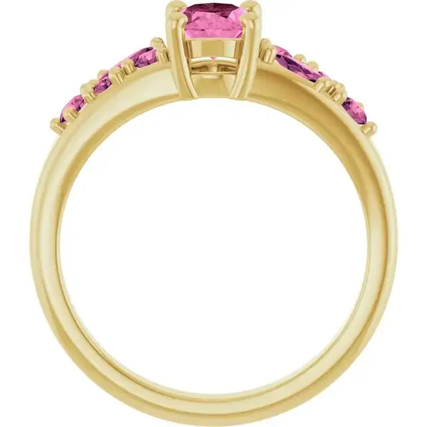 14K Yellow Lab-Grown Pink Sapphire & Natural Pink Tourmaline Ring - Larson Jewelers