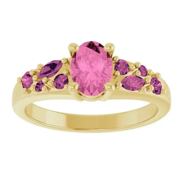 14K Yellow Lab-Grown Pink Sapphire & Natural Pink Tourmaline Ring - Larson Jewelers