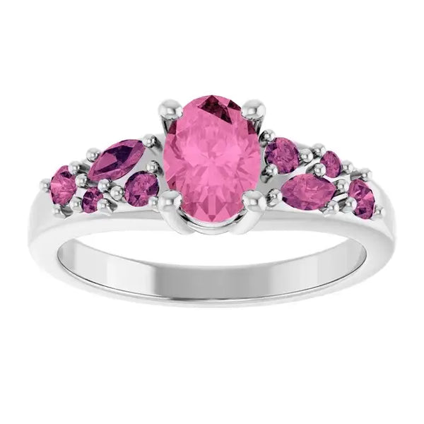 14K White Lab-Grown Pink Sapphire & Natural Pink Tourmaline Ring - Larson Jewelers