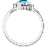 14K White Natural Swiss Blue Topaz & 1/8 CTW Natural Diamond Ring