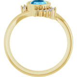 14K Yellow Natural Swiss Blue Topaz & 1/8 CTW Natural Diamond Ring
