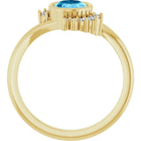 14K Yellow Natural Swiss Blue Topaz & 1/8 CTW Natural Diamond Ring