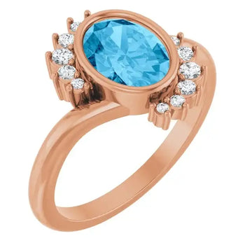 14K Rose Natural Swiss Blue Topaz & 1/8 CTW Natural Diamond Ring - Larson Jewelers