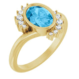 14K Yellow Natural Swiss Blue Topaz & 1/8 CTW Natural Diamond Ring