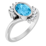 14K White Natural Swiss Blue Topaz & 1/8 CTW Natural Diamond Ring