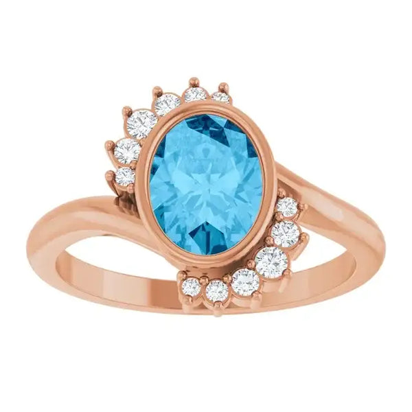 14K Rose Natural Swiss Blue Topaz & 1/8 CTW Natural Diamond Ring - Larson Jewelers