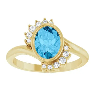 14K Yellow Natural Swiss Blue Topaz & 1/8 CTW Natural Diamond Ring - Larson Jewelers