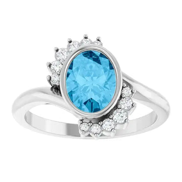14K White Natural Swiss Blue Topaz & 1/8 CTW Natural Diamond Ring - Larson Jewelers