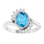14K White Natural Swiss Blue Topaz & 1/8 CTW Natural Diamond Ring