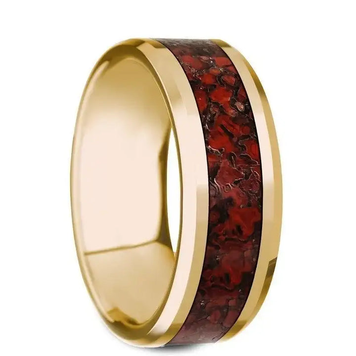 PYRA Beveled Polished 14K Yellow Gold Red Dinosaur Bone - 8mm - Larson Jewelers
