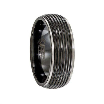 Edward Mirell Titanium Black Ti Grooved Step Edge 8mm Band - Larson Jewelers