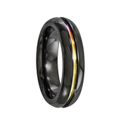 Edward Mirell Black Ti Rainbow Anodized Center Polished 6mm Band - Larson Jewelers