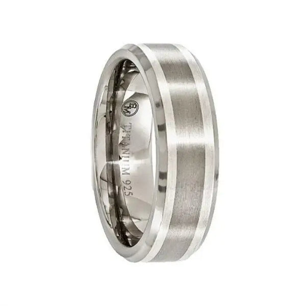 LEONTIUS Beveled Titanium Ring with Sterling Silver Inlay Band by Edward Mirell - 7 mm - Larson Jewelers