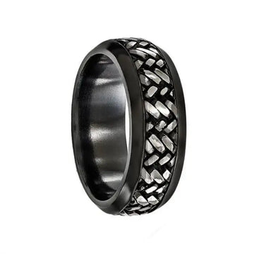 HONORATUS Black Titanium Ring with Centered Pattern by Edward Mirell - 9 mm - Larson Jewelers