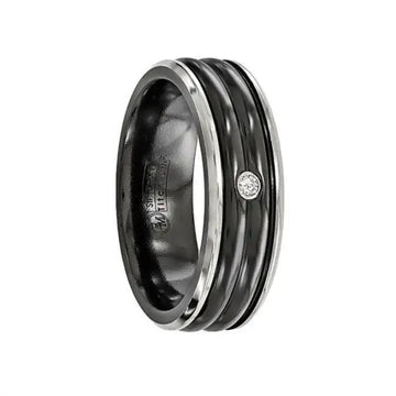 Edward Mirell Black Ti with Grey Titanium Edge .03 carat Diamond with Sterling Silver Bezel 7mm Band - Larson Jewelers