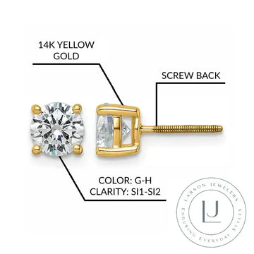 14K Yellow Gold 4-Prong Solitaire Basket Studs with Lab Grown Diamond - Larson Jewelers