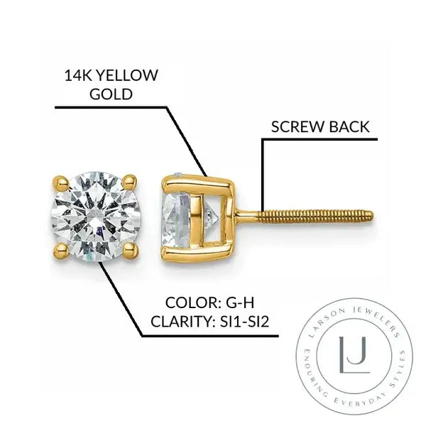 14K Yellow Gold 4-Prong Solitaire Basket Studs with Lab Grown Diamond - Larson Jewelers