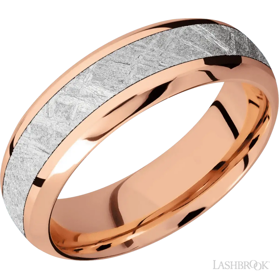 14K Rose Gold with Polish , Polish Finish and Meteorite Inlay - 7 MM - Larson Jewelers