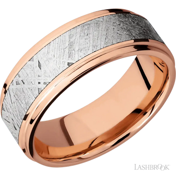 14K Rose Gold with Polish , Polish Finish and Meteorite Inlay - 8 MM - Larson Jewelers