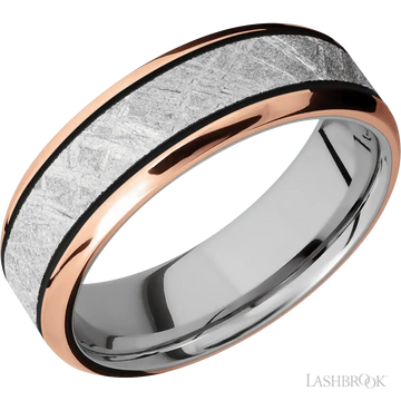 14K Rose Gold with Polish , Polish Finish and Meteorite Inlay and 14K White Gold - 7MM - Larson Jewelers