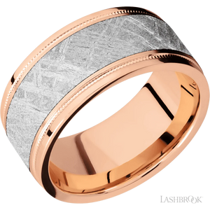 14K Rose Gold with Satin , Polish Finish and Meteorite Inlay - 10MM - Larson Jewelers