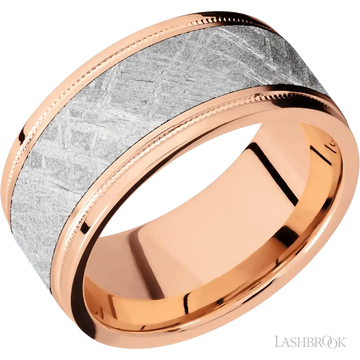 14K Rose Gold with Satin , Polish Finish and Meteorite Inlay - 10MM - Larson Jewelers