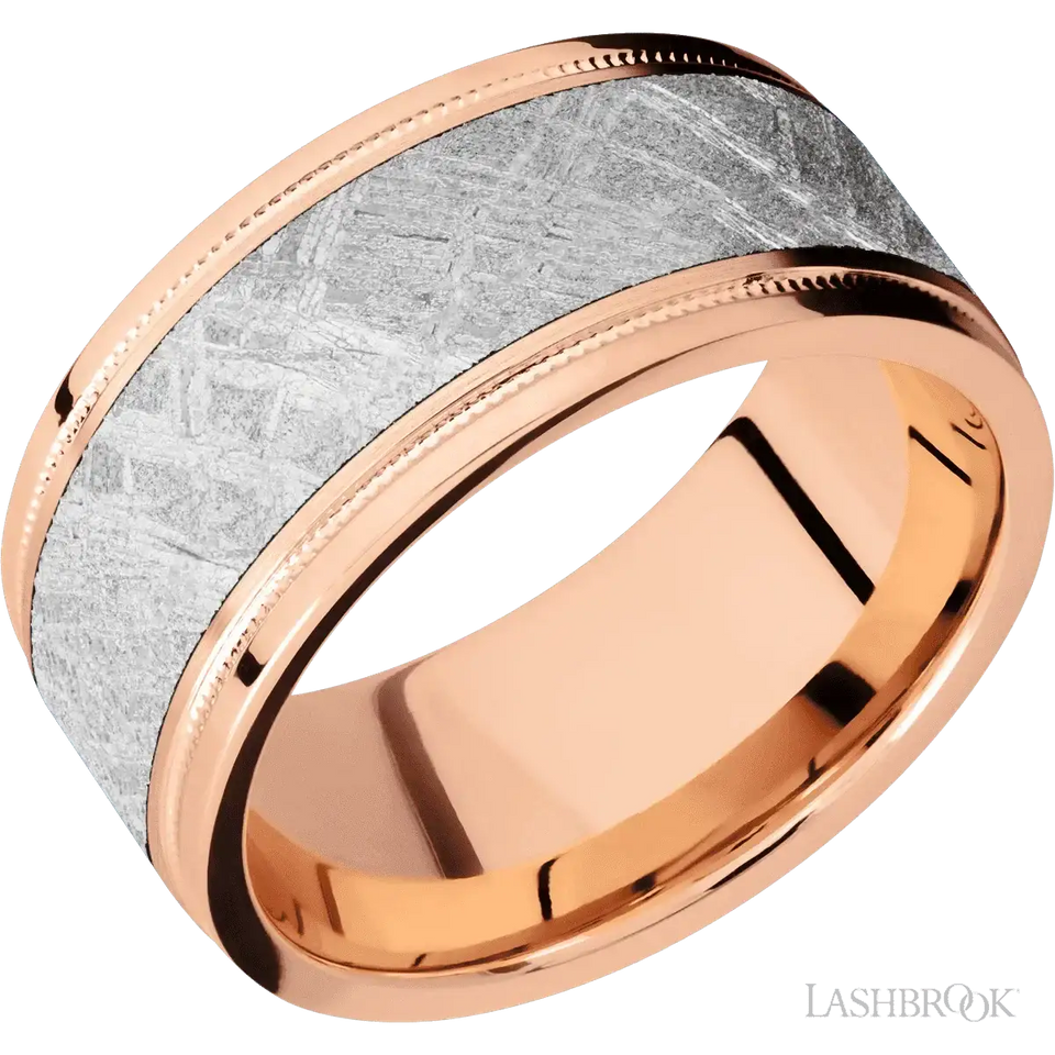 14K Rose Gold with Satin , Polish Finish and Meteorite Inlay - 10MM - Larson Jewelers