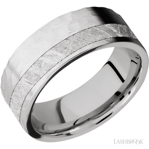 14K White Gold with Hammer , Hammer Finish and Meteorite Inlay - 8MM - Larson Jewelers