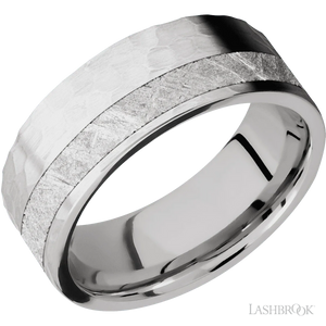 14K White Gold with Hammer , Hammer Finish and Meteorite Inlay - 8MM - Larson Jewelers