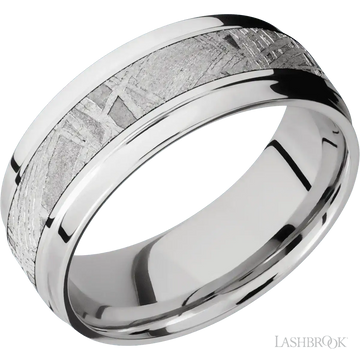 14K White Gold with Polish Finish and Meteorite Inlay - 8 MM - Larson Jewelers