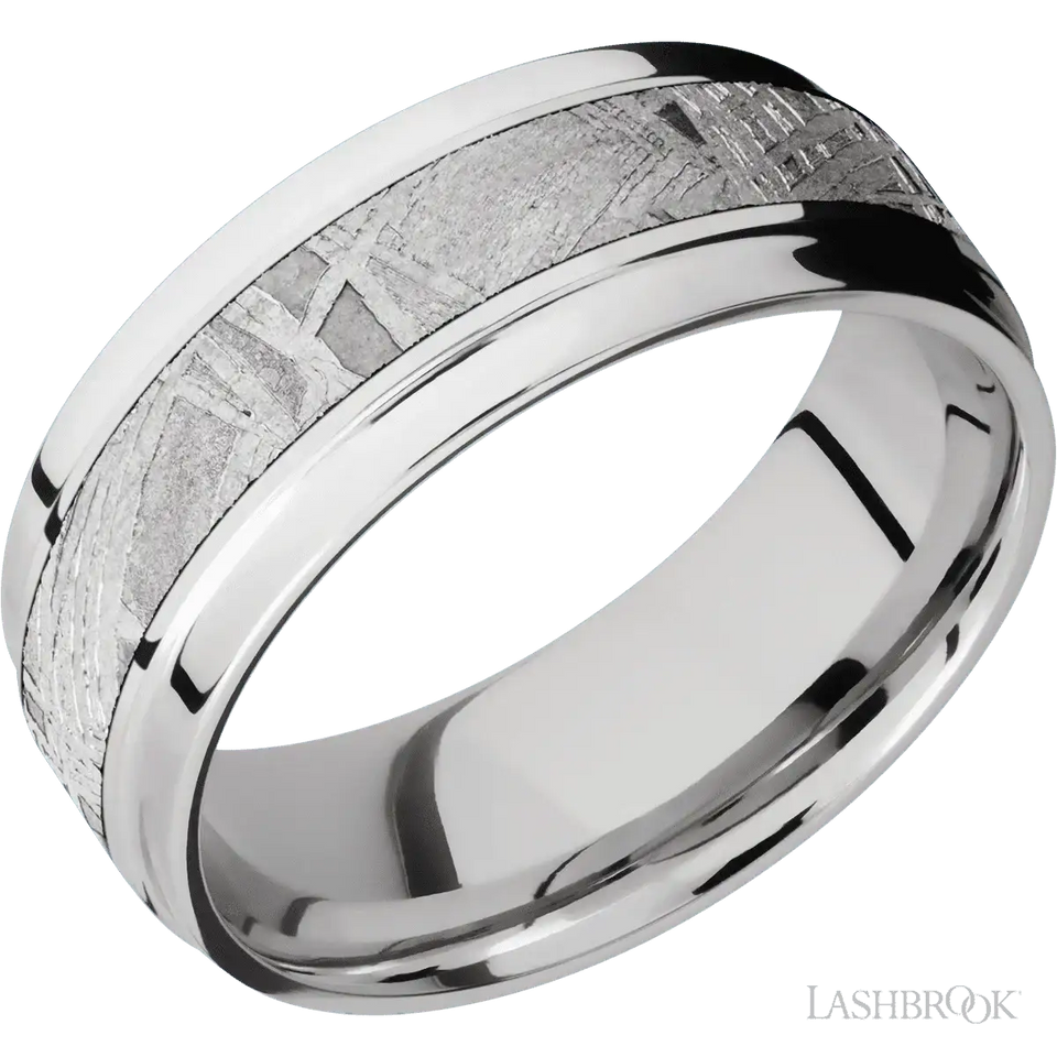14K White Gold with Polish Finish and Meteorite Inlay - 8 MM - Larson Jewelers