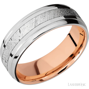 14K White Gold with Polish , Polish Finish and Meteorite Inlay and 14K Rose Gold - 7MM - Larson Jewelers