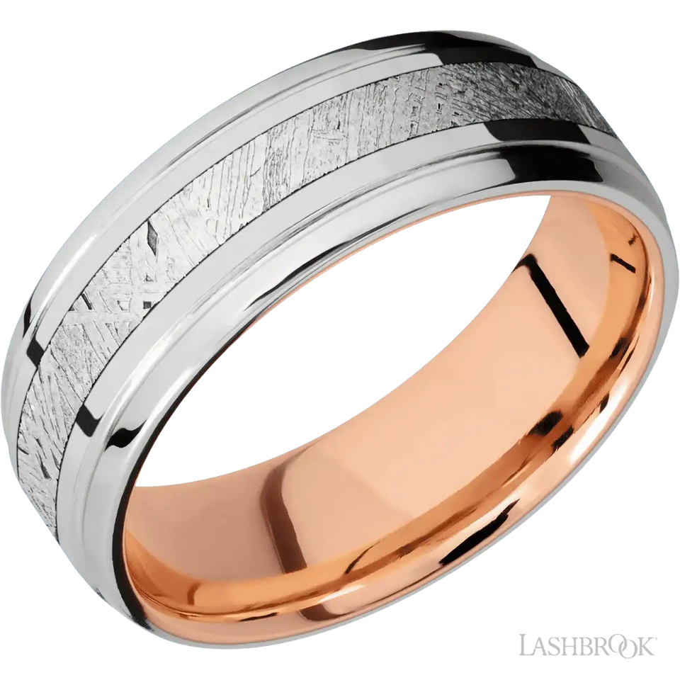 14K White Gold with Polish , Polish Finish and Meteorite Inlay and 14K Rose Gold - 7MM - Larson Jewelers