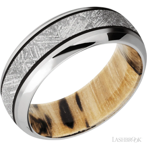 14K White Gold with Satin , Polish Finish and Meteorite Inlay and Spalted Tamarind - 8MM - Larson Jewelers