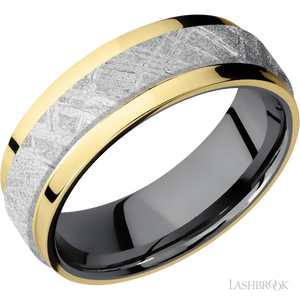14K Yellow Gold with Polish Finish and Meteorite Inlay and Tantalum - 7MM - Larson Jewelers