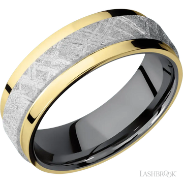 14K Yellow Gold with Polish Finish and Meteorite Inlay and Tantalum - 7MM - Larson Jewelers